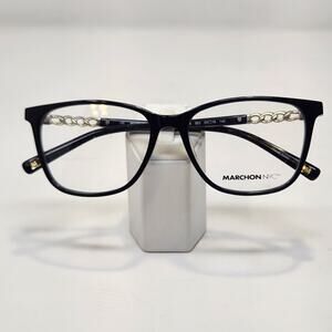 Marchon NYC M5008 001 Black Silver Square Eyeglasses Frames Full Rim Acetate New